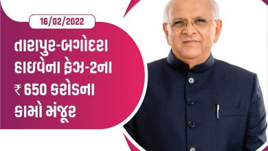 Photo of તારાપુર-બગોદરા હાઈવેના ફેઝ-2ના રુ.650 કરોડના કામો મંજૂર, મંત્રીમંડળની બેઠકમાં લેવાયો નિર્ણય